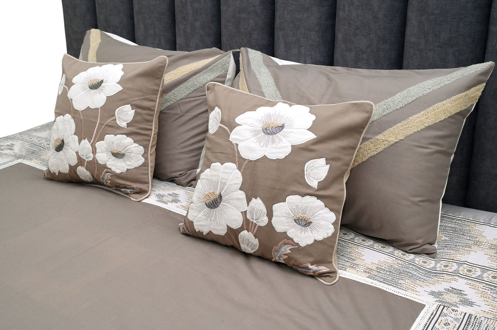 Floral Grace Taupe & Grey Bed Ensemble