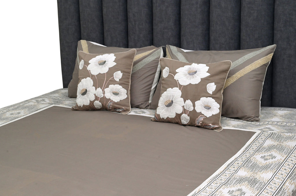 Floral Grace Taupe & Grey Bed Ensemble