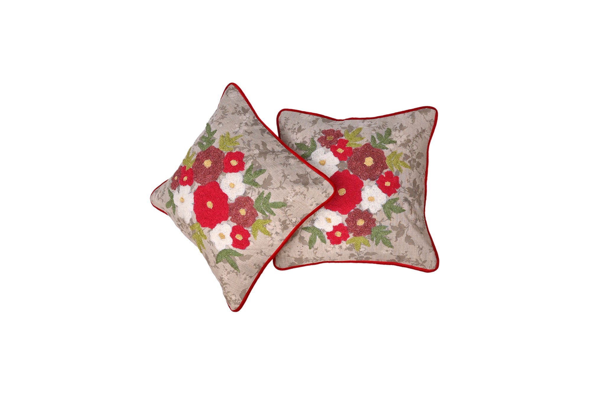 Scarlet Bloom Embroidered Cushion