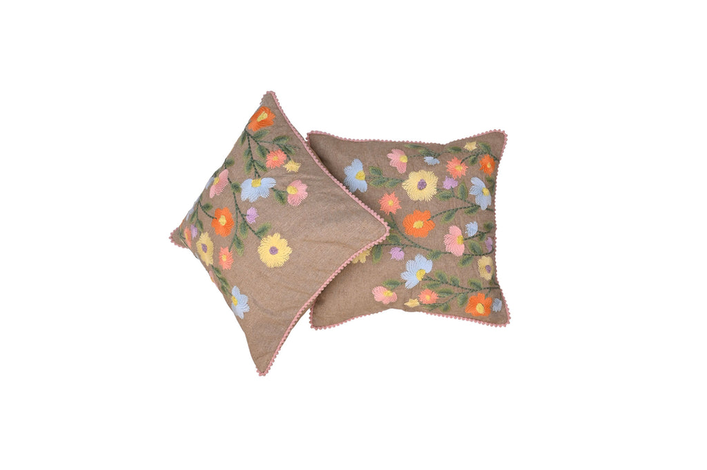 Meadow Bloom Embroidered Cushion