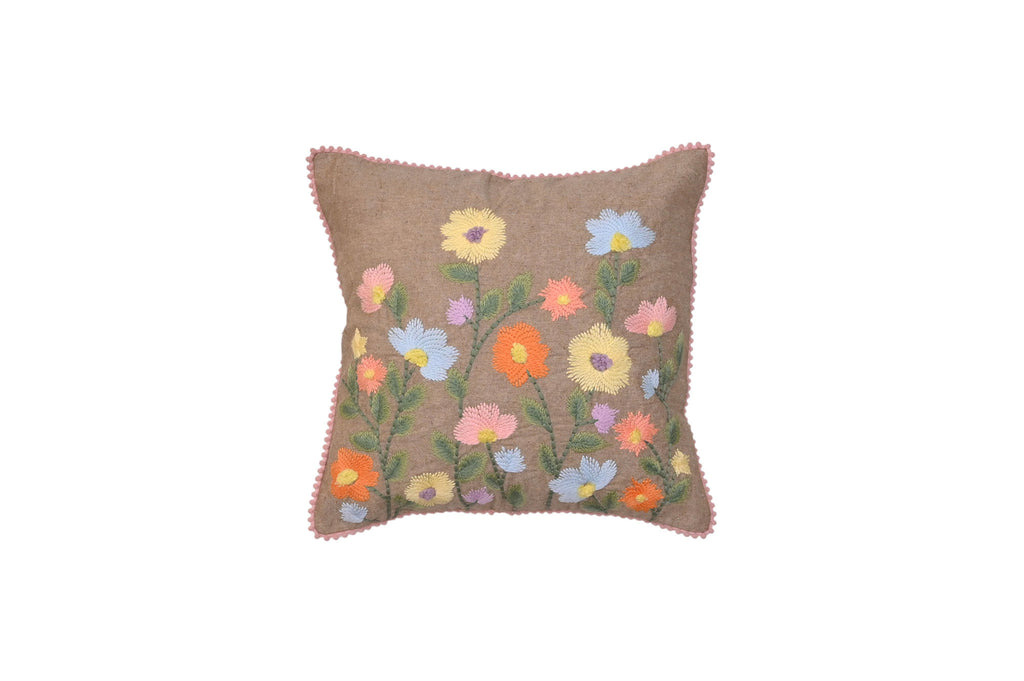 Meadow Bloom Embroidered Cushion
