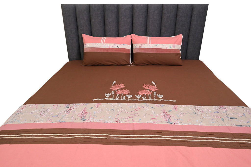 Blush & Mocha Lotus Bloom Bed Ensemble