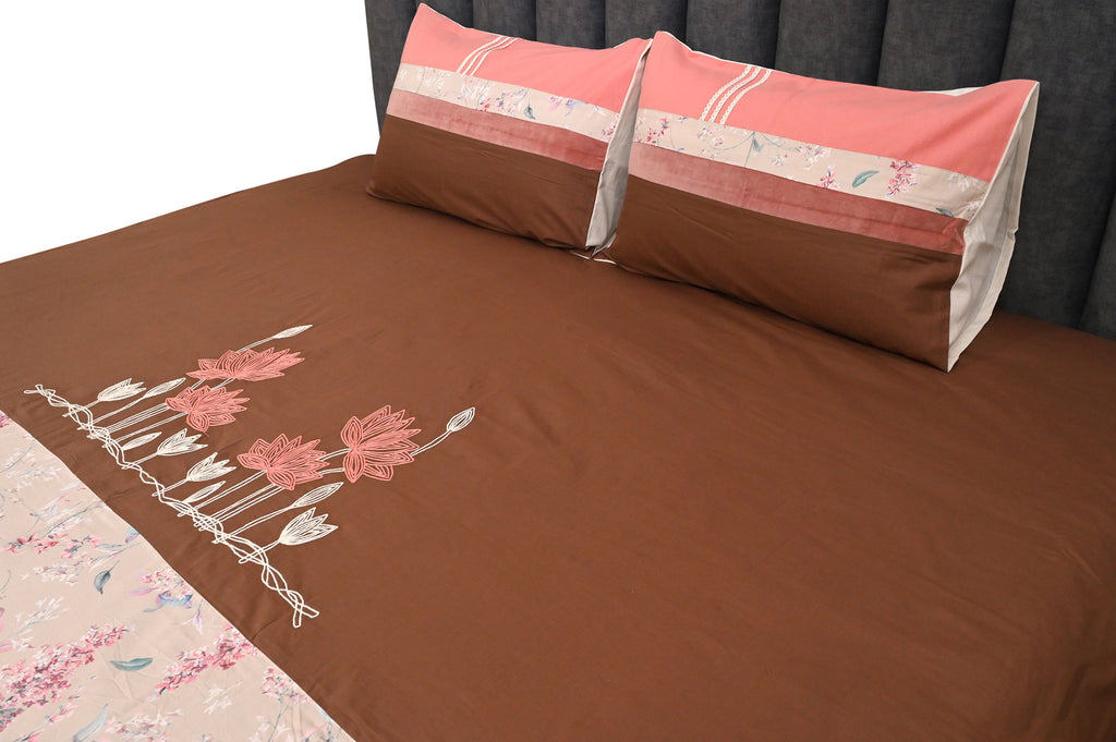 Blush & Mocha Lotus Bloom Bed Ensemble