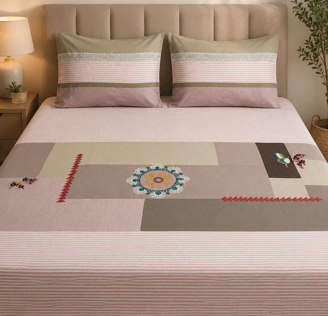 Blush Mandala Patchwork Bed Ensemble