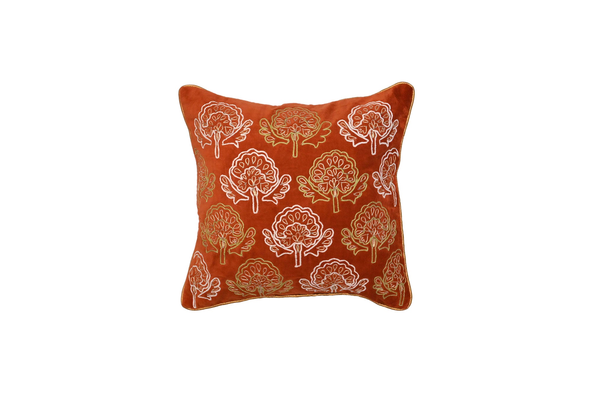 Rustic Floral Embroidered Cushion Cover