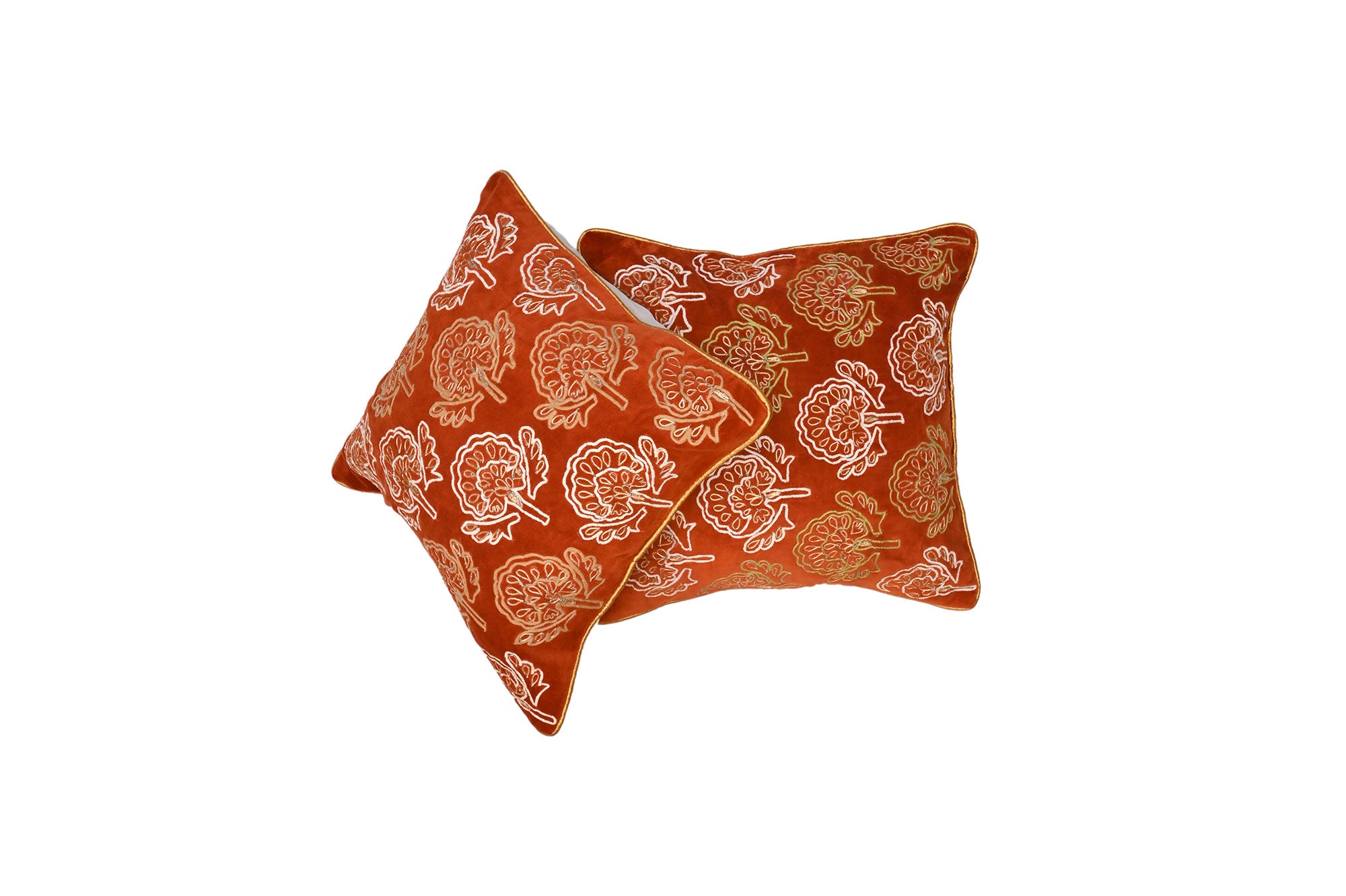 Rustic Floral Embroidered Cushion Cover