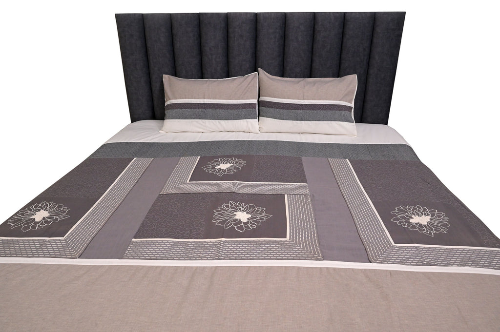 Elegant Grey Floral Frame Bed Ensemble