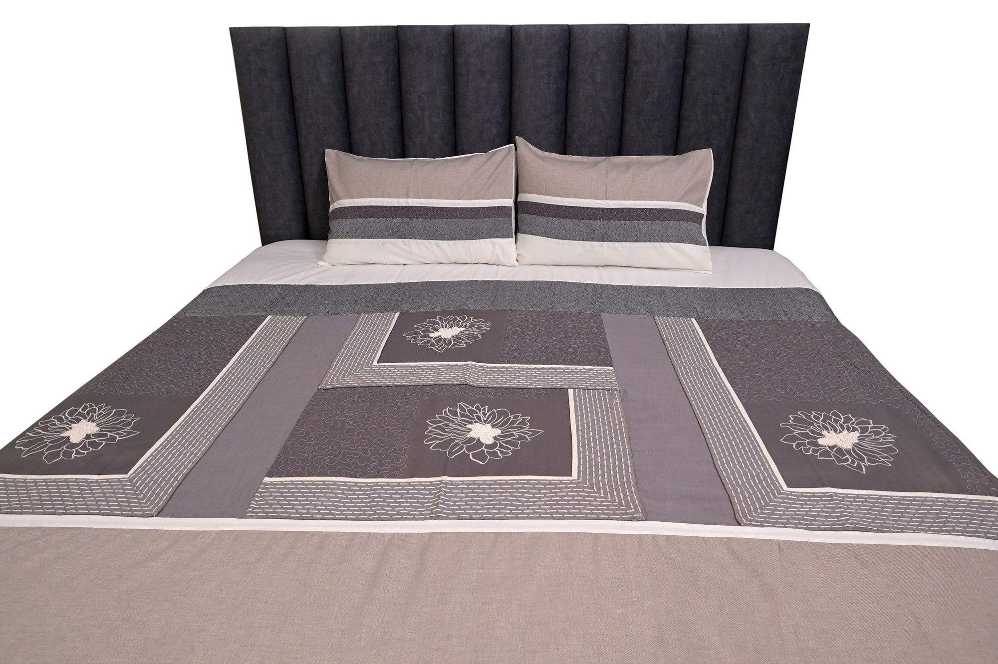 Elegant Grey Floral Frame Bed Ensemble