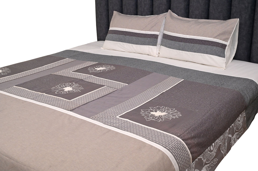 Elegant Grey Floral Frame Bed Ensemble