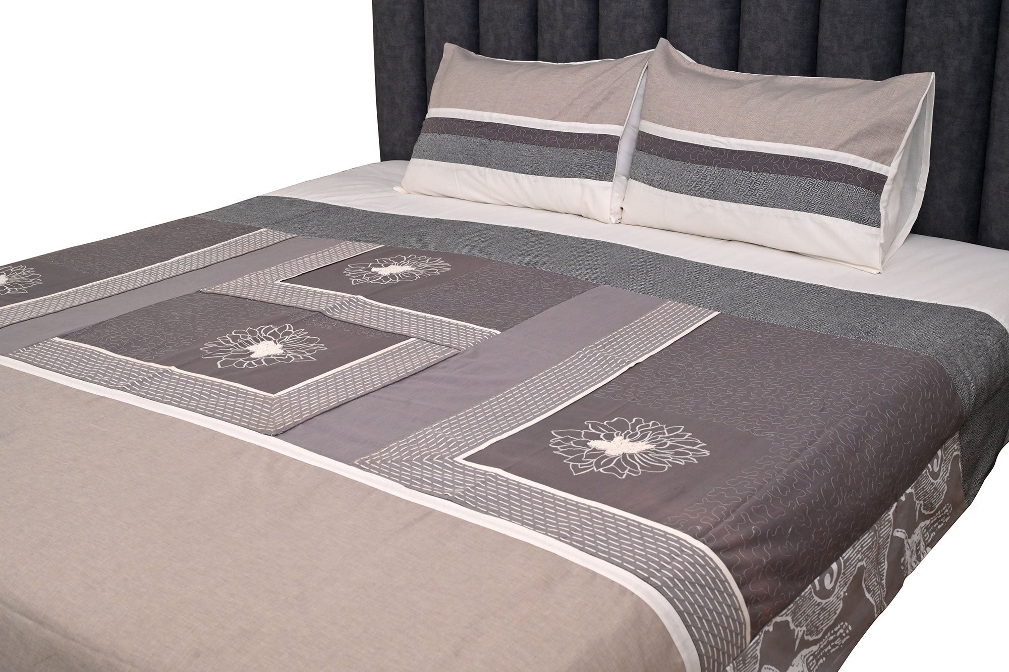 Elegant Grey Floral Frame Bed Ensemble