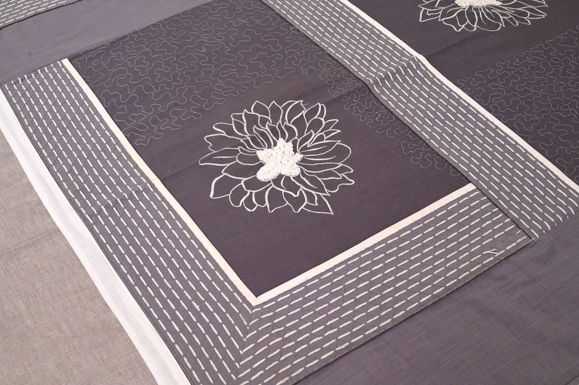 Elegant Grey Floral Frame Bed Ensemble