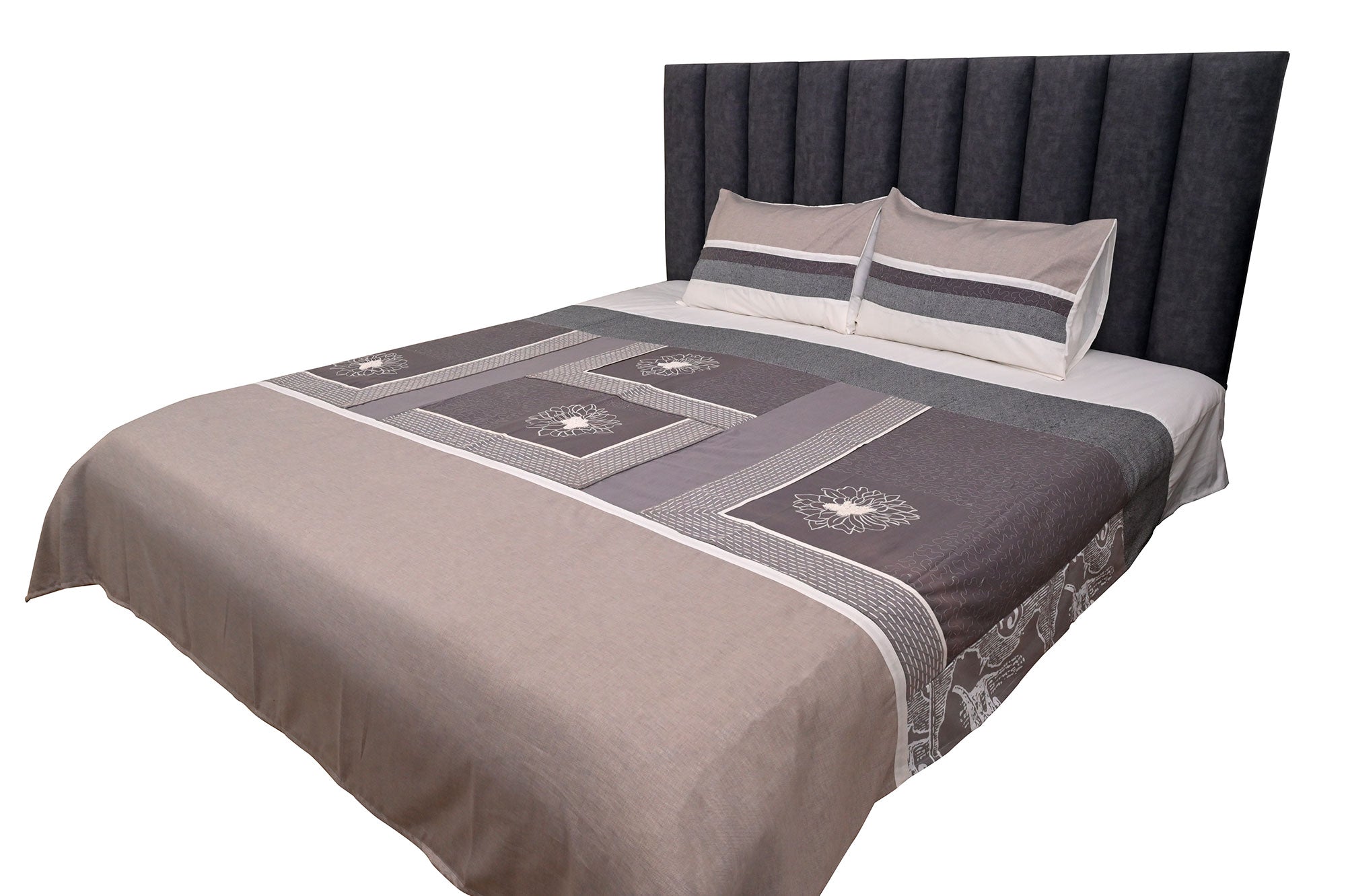 Elegant Grey Floral Frame Bed Ensemble