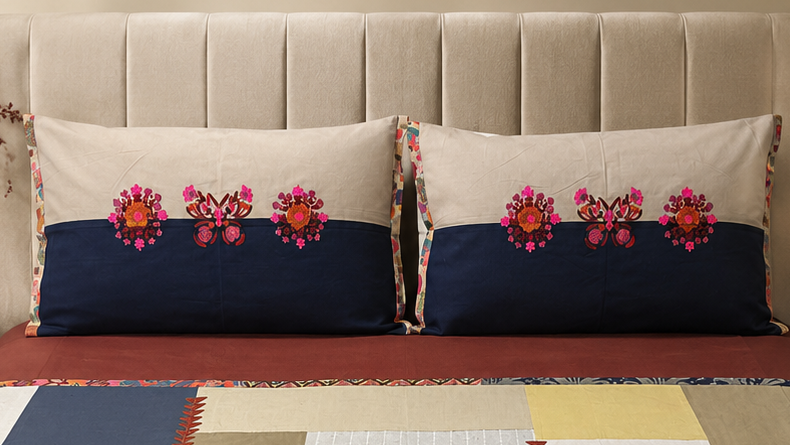 Navy Patchwork Floral BedSheet Set