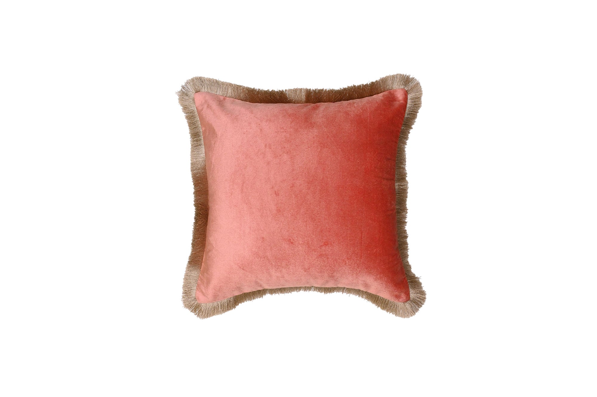 Coral Velvet Fringe Cushion
