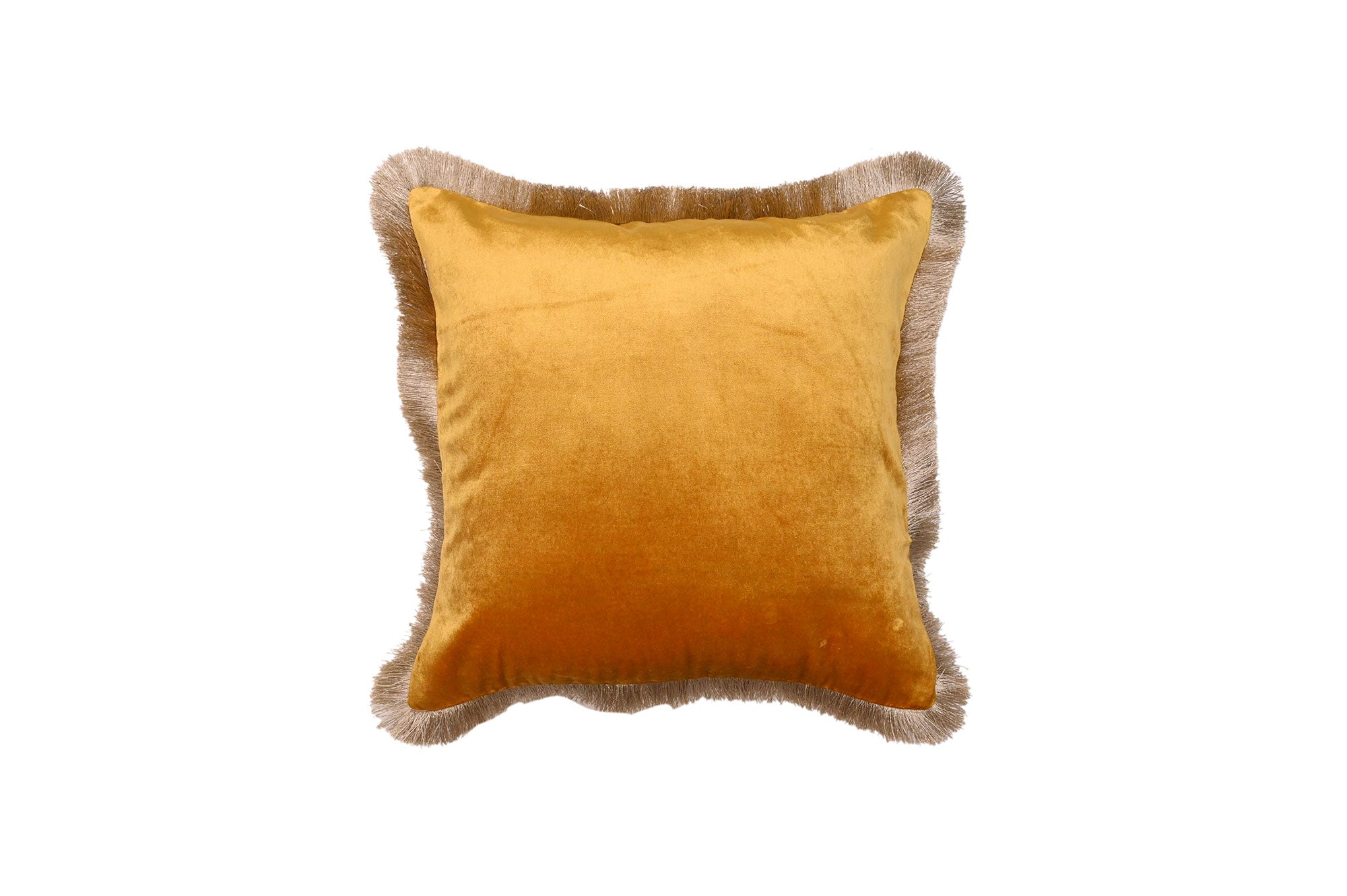 Golden Mustard Velvet Fringe Cushion