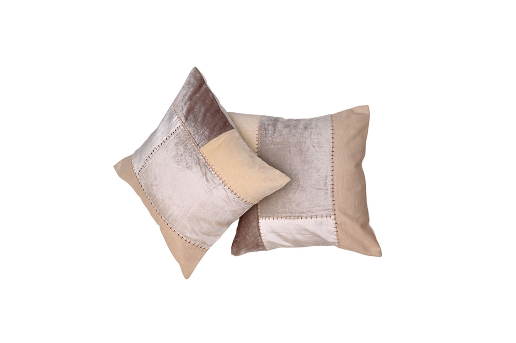 Velvet Patchwork Cushion (Neutral Tones)