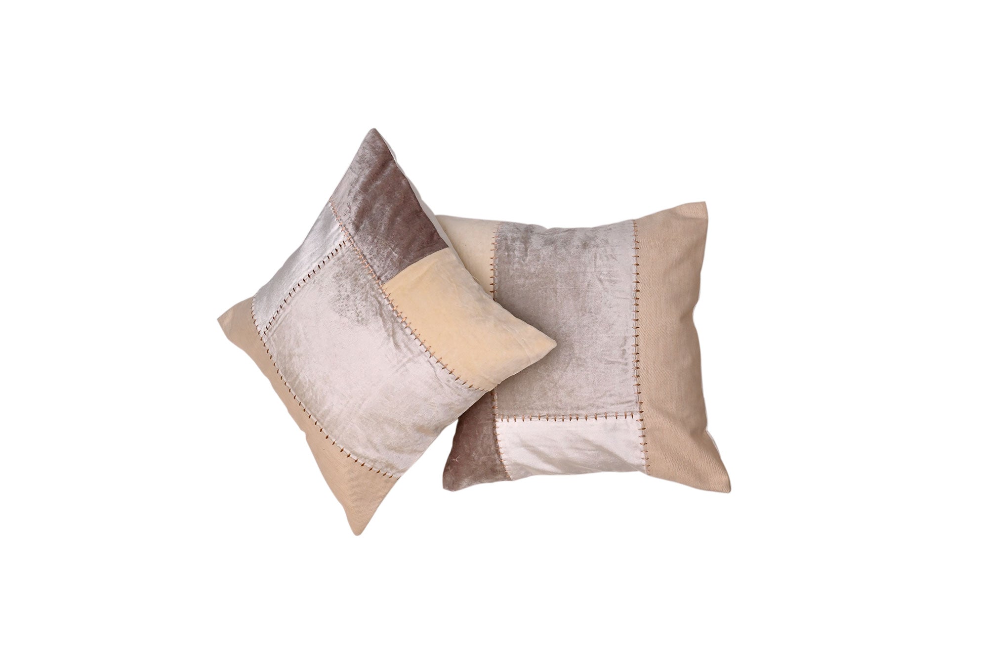 Velvet Patchwork Cushion (Neutral Tones)