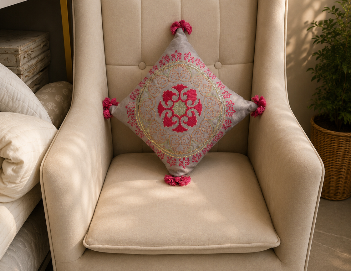 Pink Mandala Tassel Cushion Cover