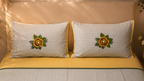 Mustard Grey Floral Embroidered Bedsheet Set