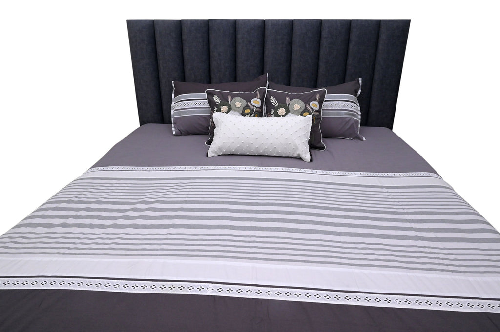 Charcoal Blossom Stripe Bedspread Set