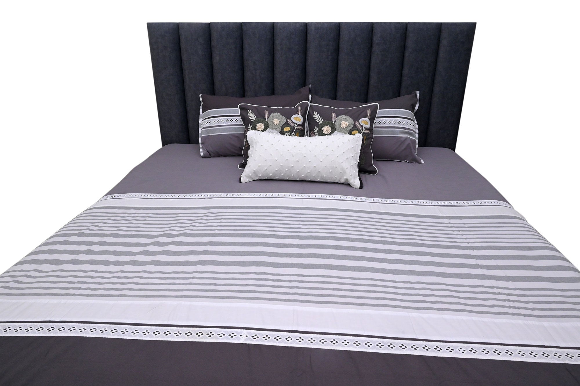 Charcoal Blossom Stripe Bedspread Set