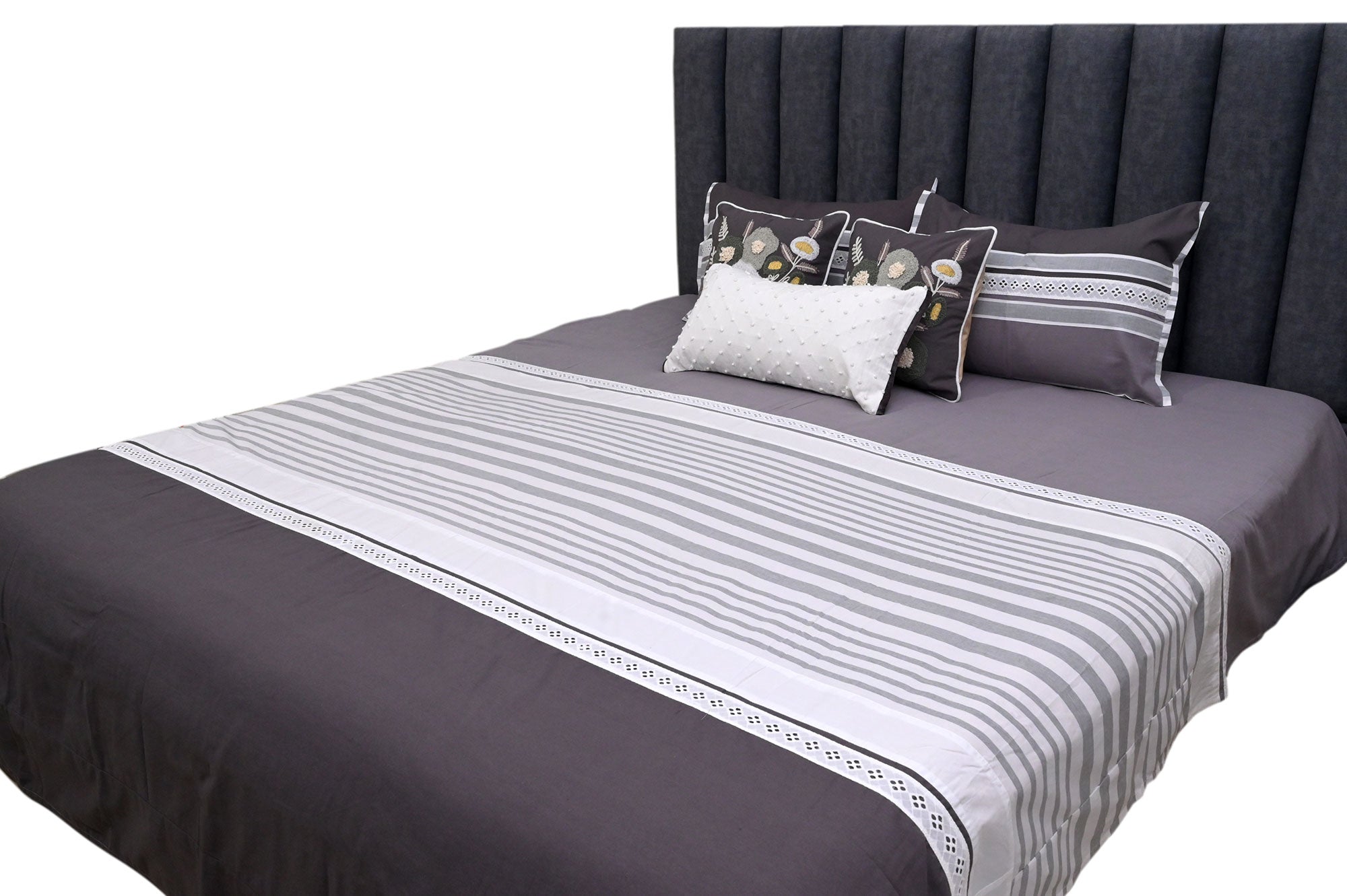 Charcoal Blossom Stripe Bedspread Set