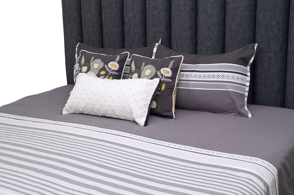 Charcoal Blossom Stripe Bedspread Set
