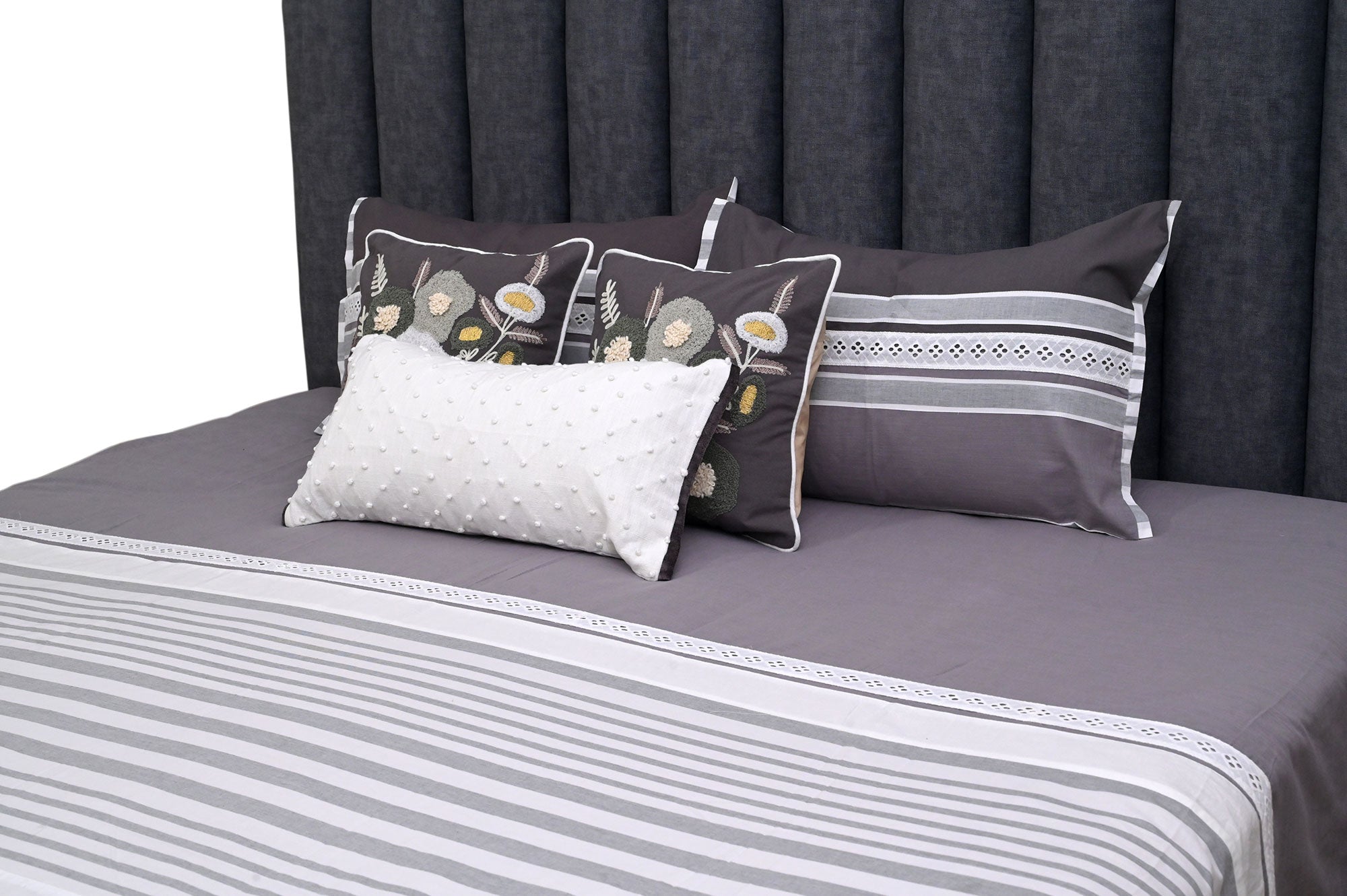 Charcoal Blossom Stripe Bedspread Set