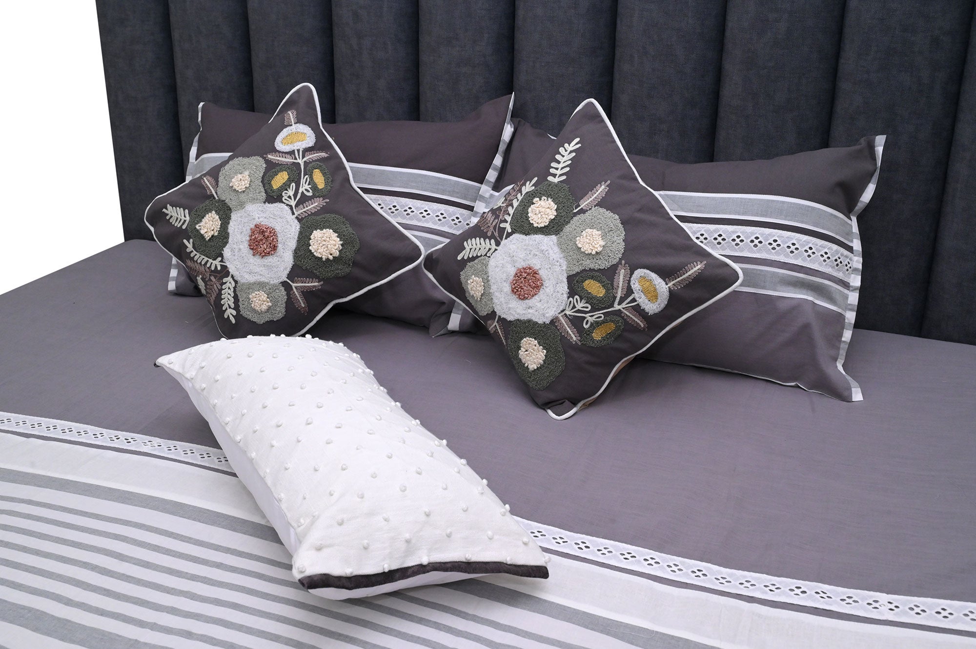 Charcoal Blossom Stripe Bedspread Set