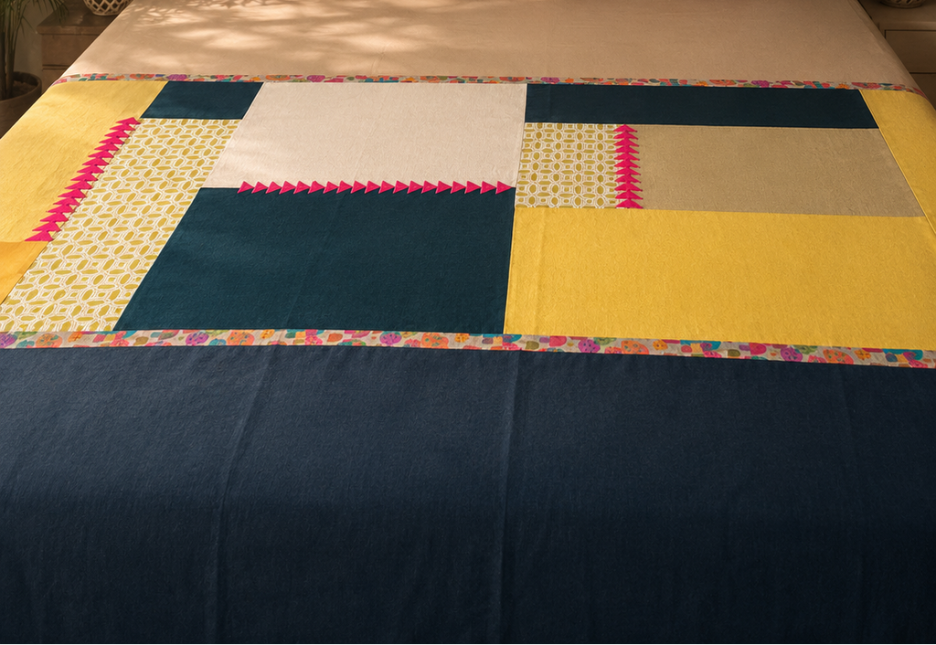 Navy Mustard Patchwork Bedsheet Set