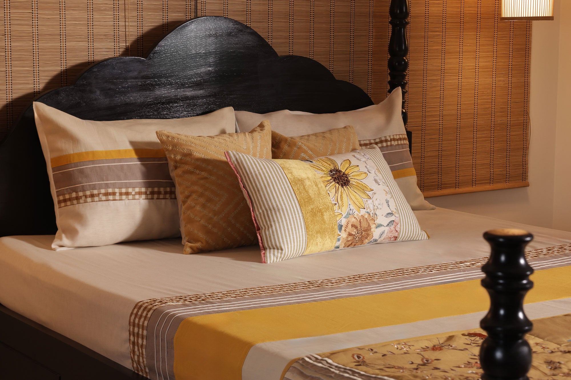 Golden Harmony Mustard & Beige Bed Ensemble