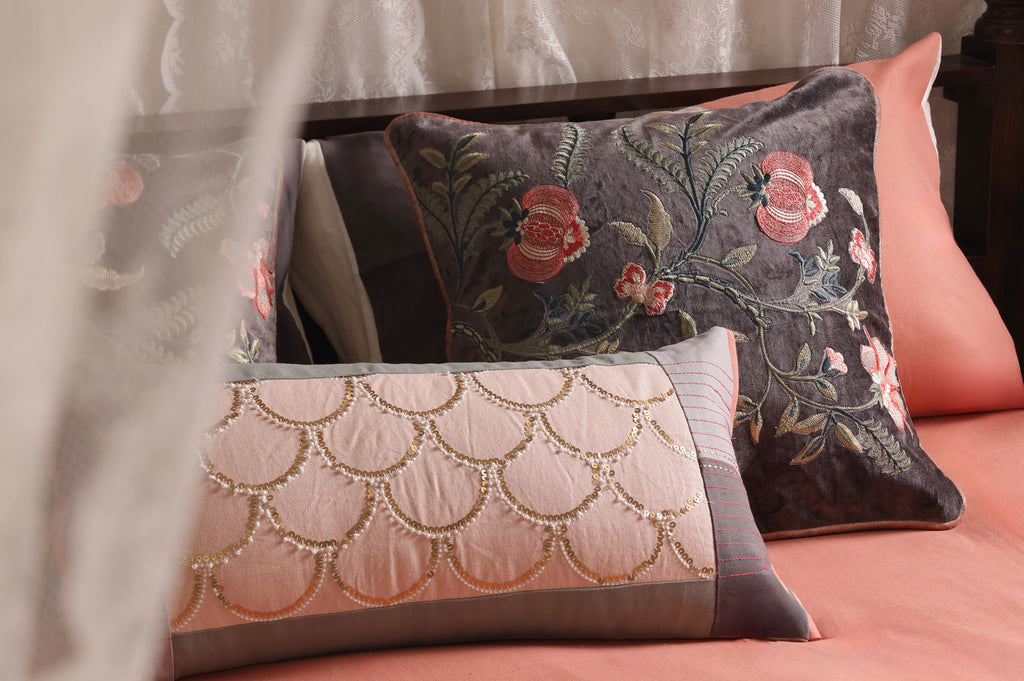 Coral Bloom Embroidered Bed Ensemble