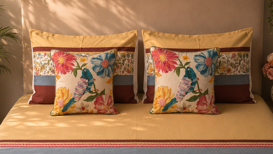 Mustard Bird Floral Bed Ensemble