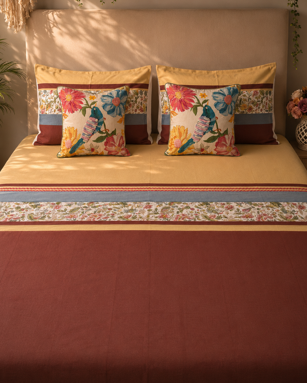 Mustard Bird Floral Bed Ensemble