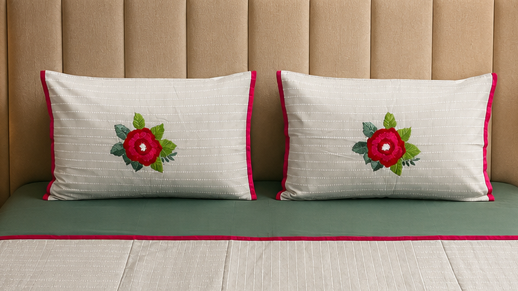 Sage Rose Embroidered Bed Ensemble