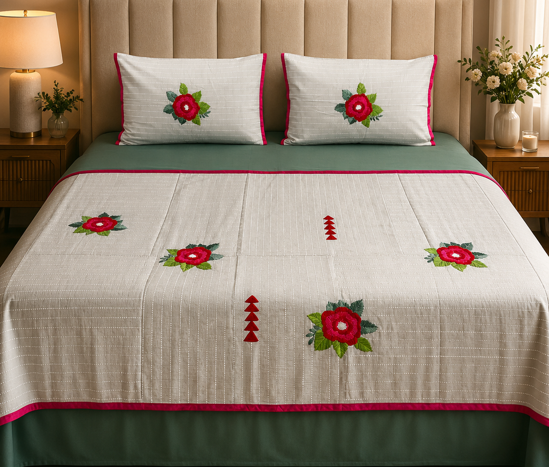 Sage Rose Embroidered Bed Ensemble