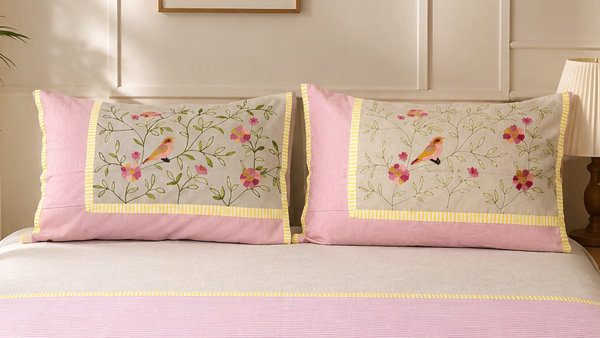 Blush Bird Floral Bedsheet Set