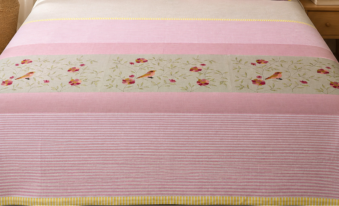 Blush Bird Floral Bedsheet Set