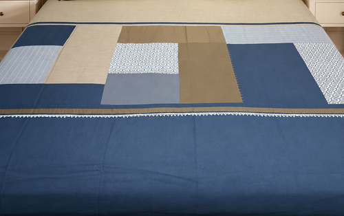 Navy Taupe Patchwork Bedsheet Set
