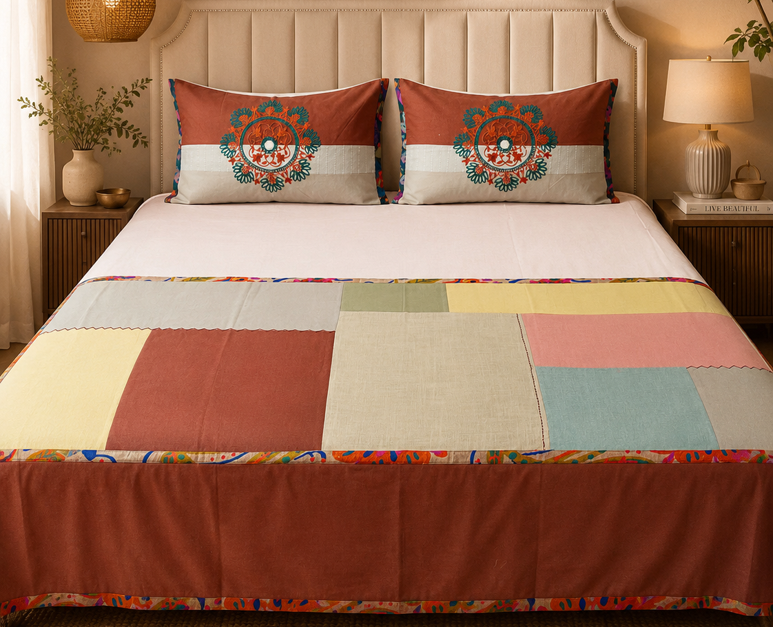 Terracotta Mandala Patchwork Bedsheet Set