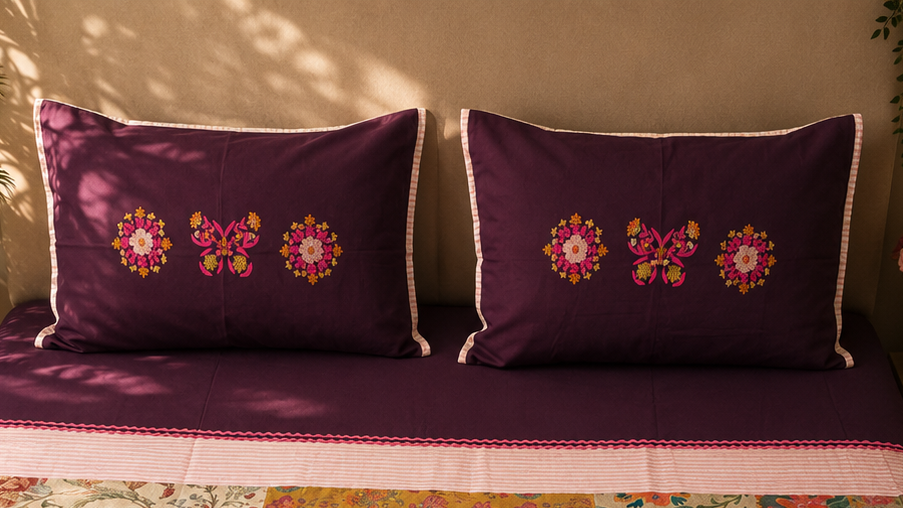 Plum Patchwork Floral Bedsheet Set