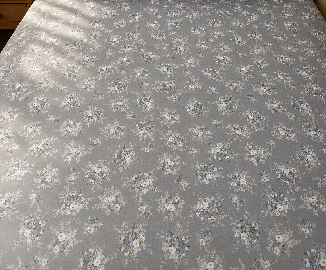 Blue Mist Floral Embroidered Bedsheet Set