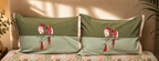 Olive green and peach patchwork bedsheet set with embroidered bird pillow covers by Rituxe Living