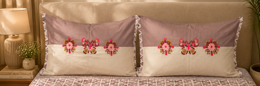 Mauve Bloom Geometric Embroidered Bedsheet Set