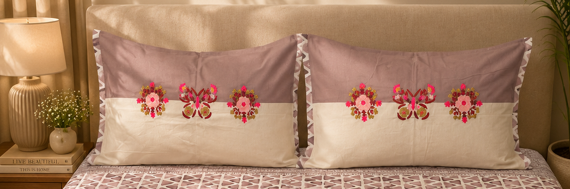 Mauve Bloom Geometric Embroidered Bedsheet Set