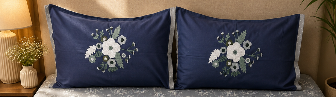 Blue Mist Floral Embroidered Bedsheet Set