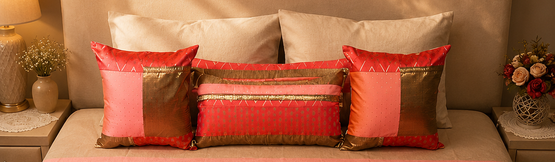Coral Pink and Gold Bed Ensemble