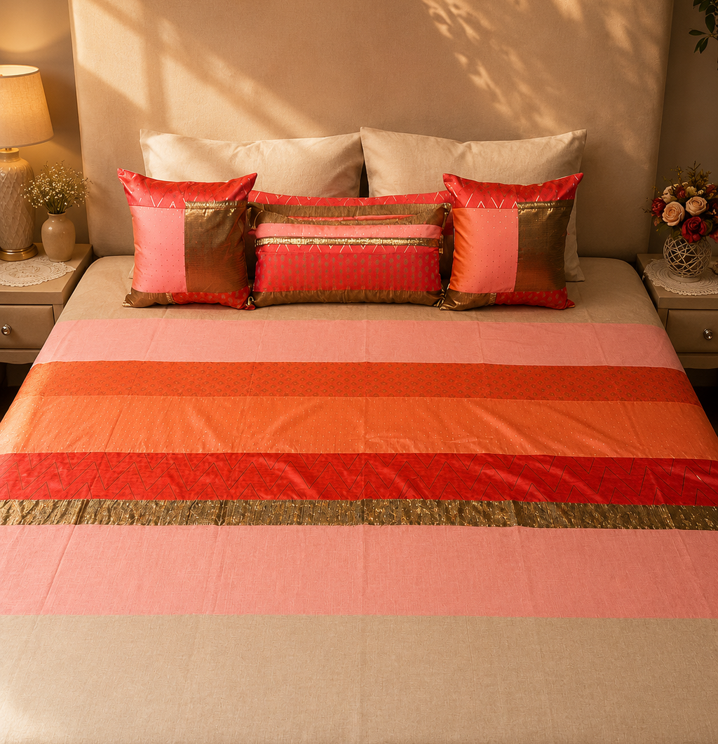 Coral Pink and Gold Bed Ensemble