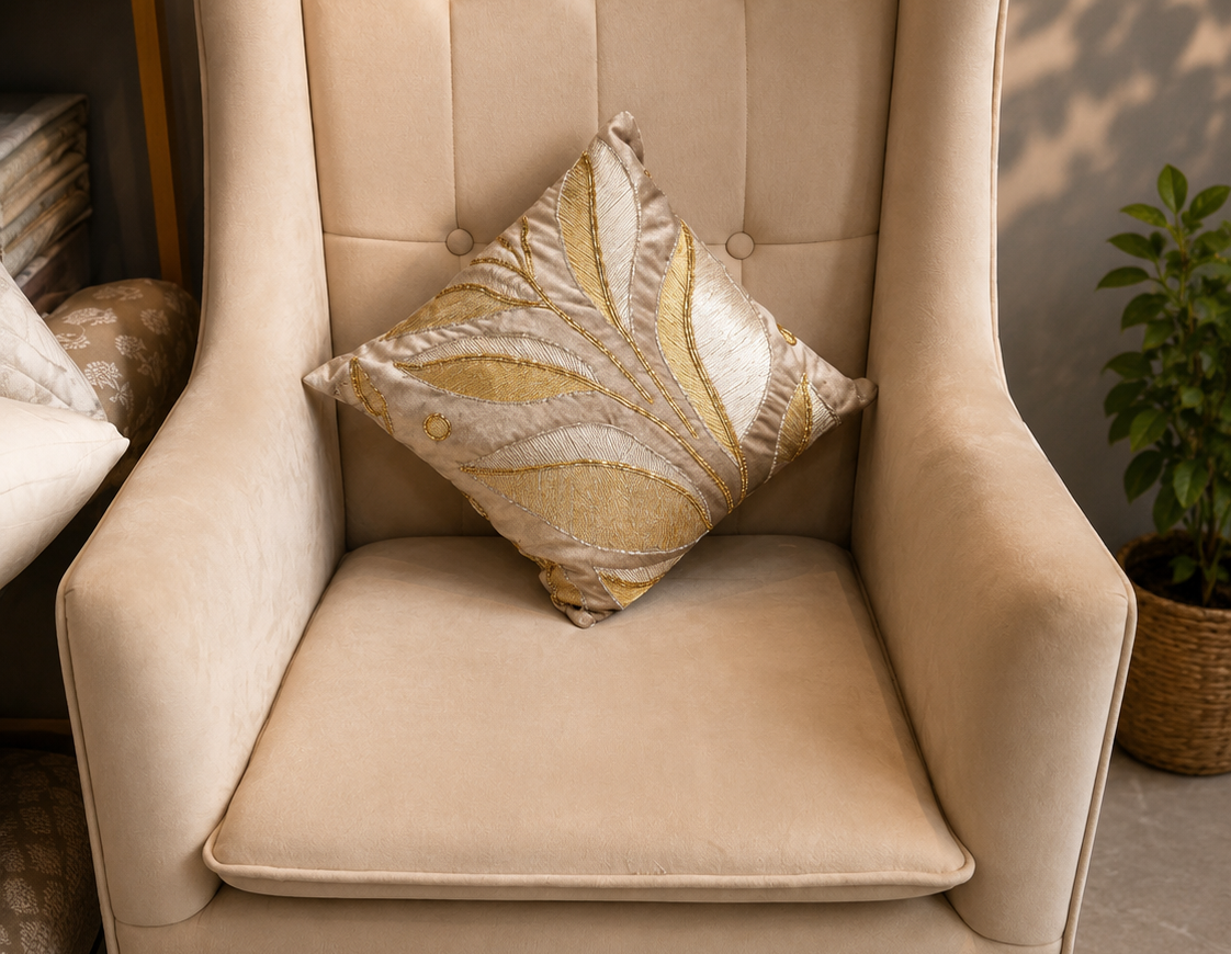 Champagne Leaf Cushion Cover