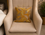 Mustard Leaf Embroidered Cushion Cover